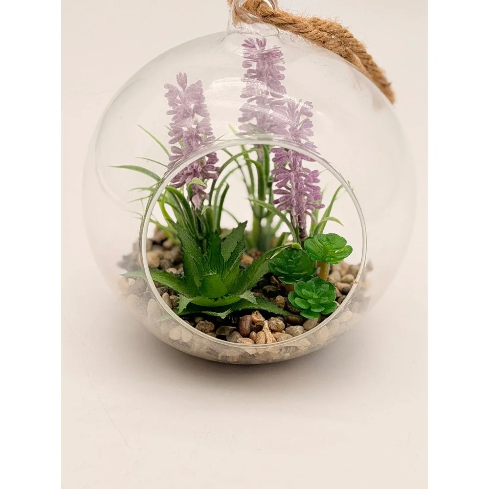 Walgreens Hanging Glass Succulent Terrarium Artificial Lavender 4.5 Inch Orb